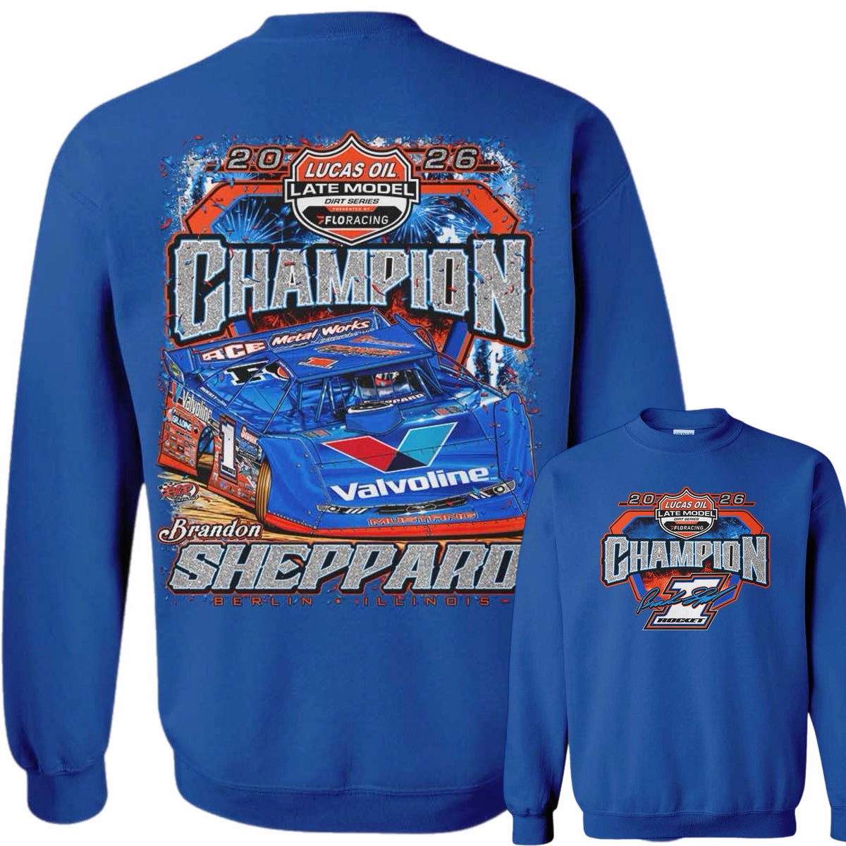 ***PRE-ORDER*** 2026 "LUCAS OIL CHAMPION" SILVER FLAKE CREWNECK (MULTIPLE COLORS).
