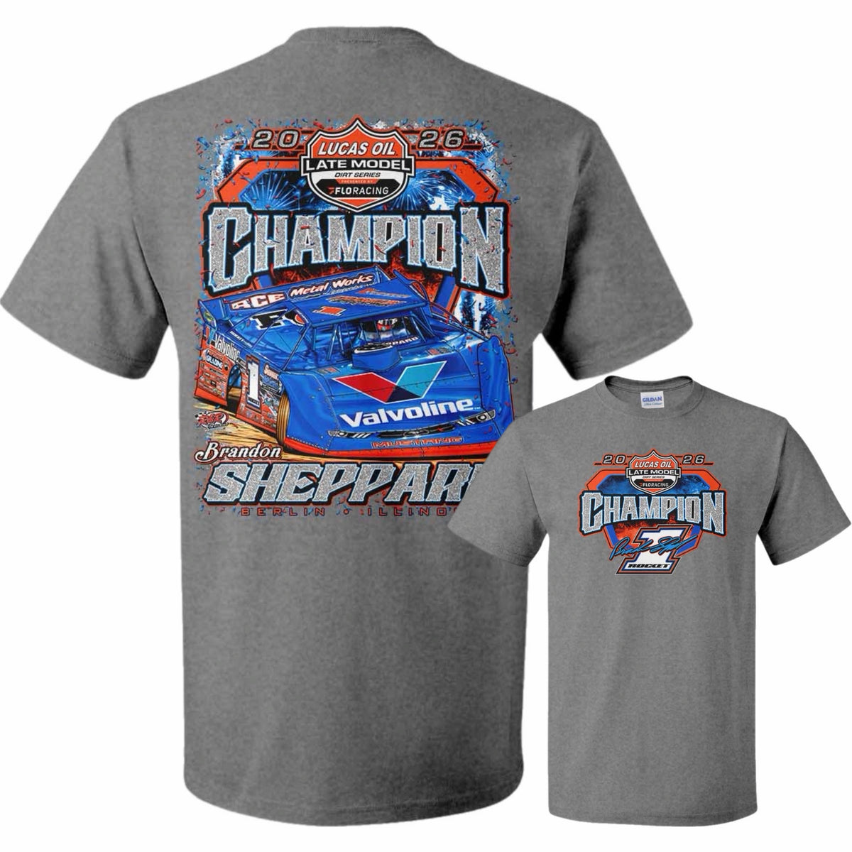 ***PRE-ORDER*** 2026 "LUCAS OIL CHAMPION" SILVER FLAKE TEE (MULTIPLE COLORS).