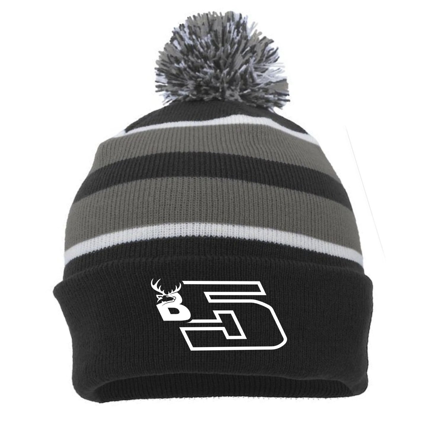 2026: "B5" EMBROIDERED STRIPED BALL BEANIE