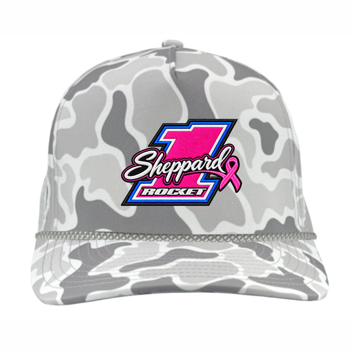 **PRE-ORDER** 2026 - "BRANDON SHEPPARD X ROCKET1" BREAST CANCER WHITE CAMO HAT
