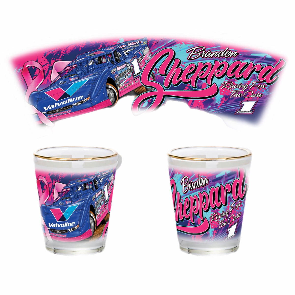 2026- "BSHEPP x ROCKET1 RACING FOR A CURE" GOLD RIM SHOT GLASS