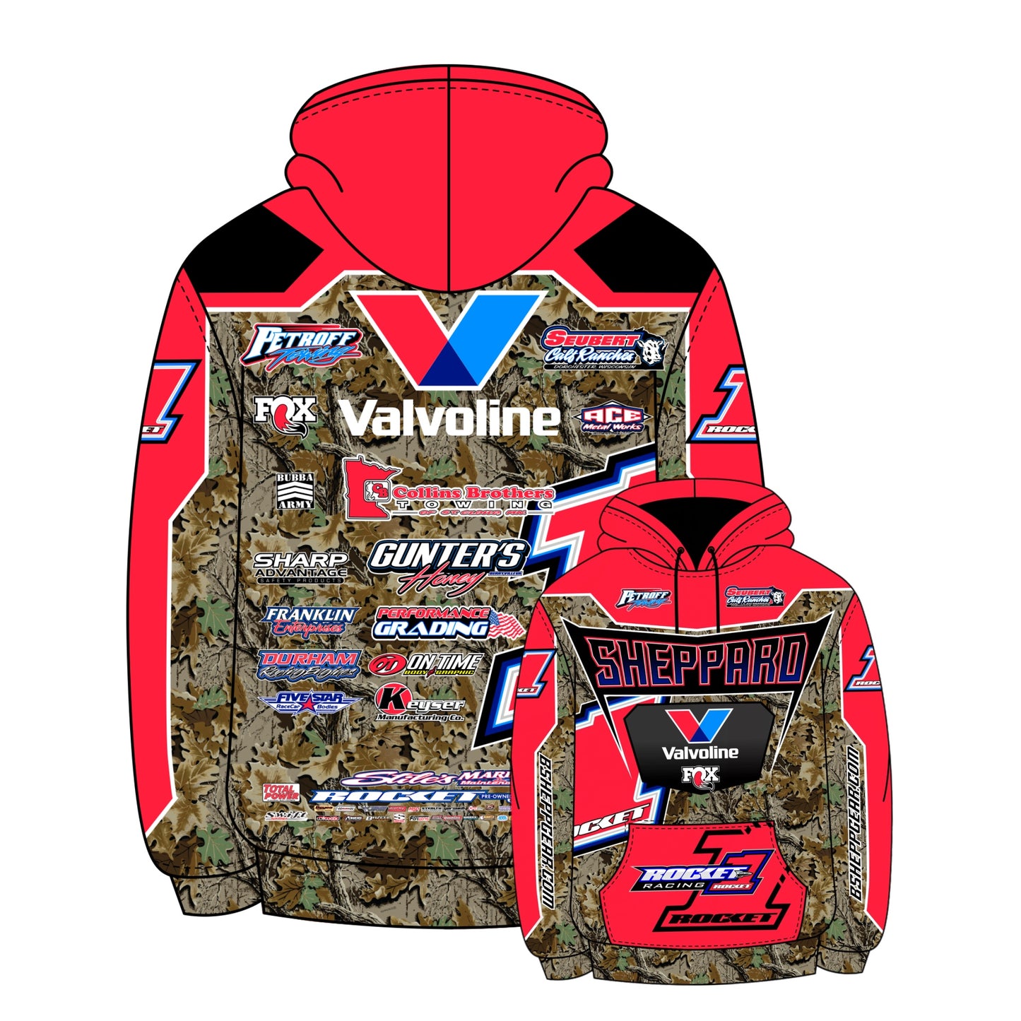 2025 - FLO RED / CAMO "ROCKET1 x BSHEPP" SUBLIMATION HOODIE (ONLY LEFT IN 4X & 5X)