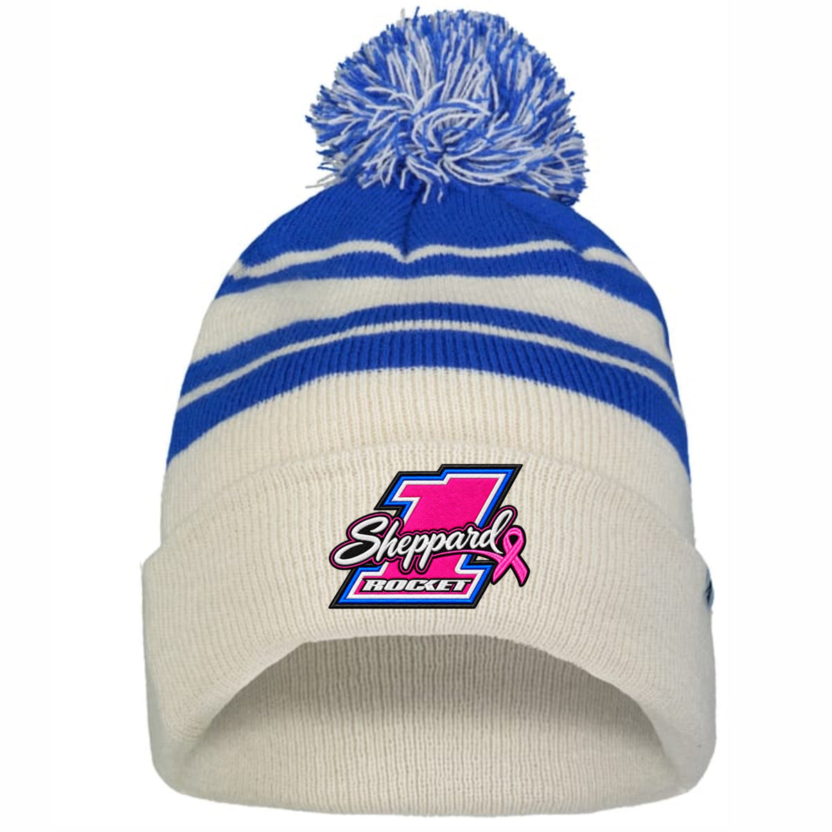 **PRE-ORDER** 2026 - "BRANDON SHEPPARD X ROCKET1" BREAST CANCER AWARENESS BEANIE (OATMEAL & BLUE)