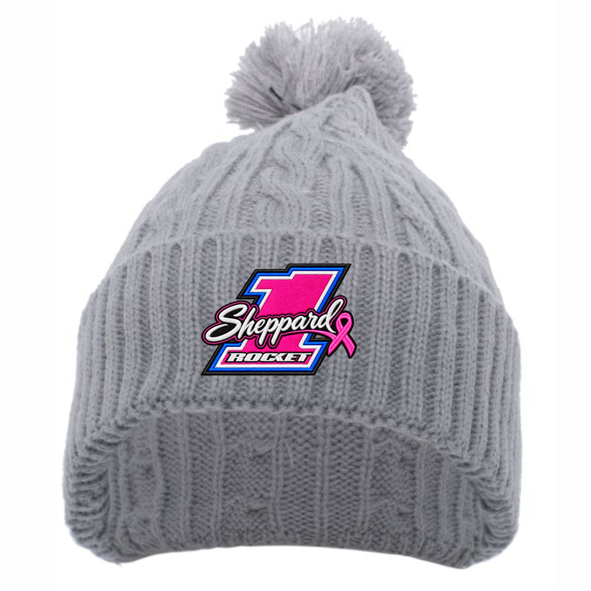 **PRE-ORDER** 2026 - "BRANDON SHEPPARD X ROCKET1" BREAST CANCER AWARENESS BEANIE (GREY KNIT)