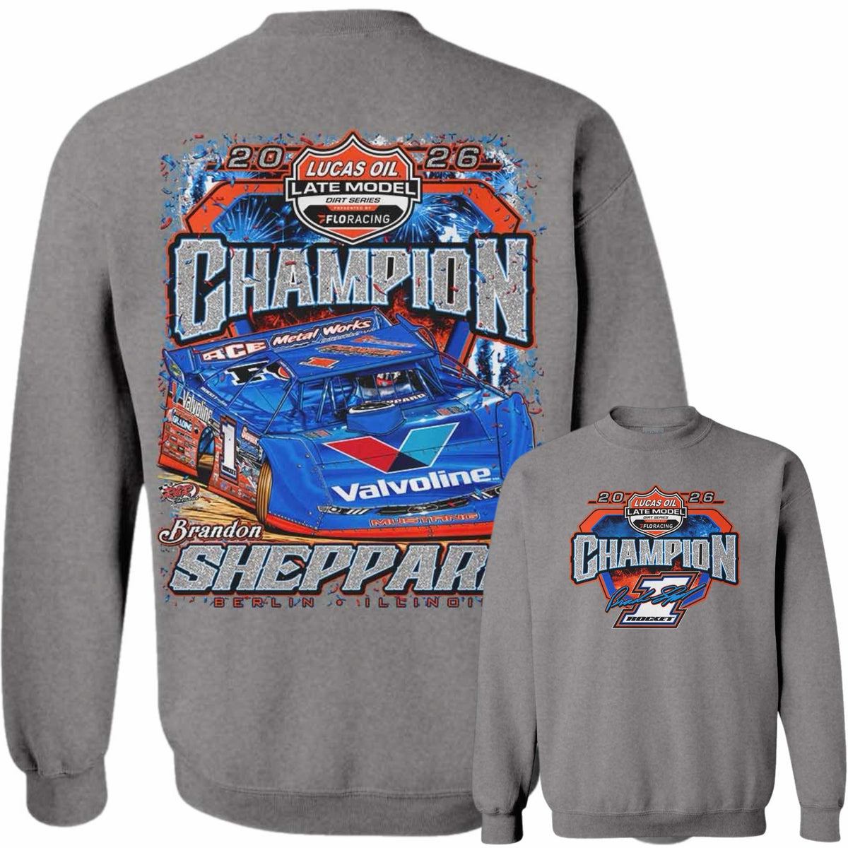 ***PRE-ORDER*** 2026 "LUCAS OIL CHAMPION" SILVER FLAKE CREWNECK (MULTIPLE COLORS).